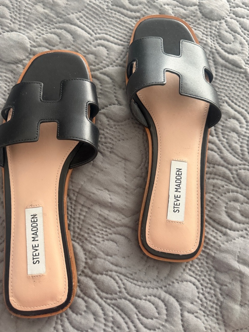 Steve Madden Black Leather Slide Sandals